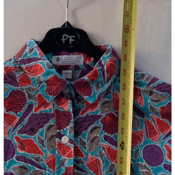 Vintage 90s Y2K Columbia Top Sea Shell Button Down Shirt Women's Size L - Picture 2 of 5